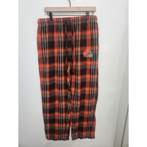 Cleveland Browns NFL Mens‎ L Orange Brown Plaid Drawstring Pajama Lounge Pants